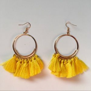 Tassel Earrings Yellow Gold Tone Hoops Dangle NWOT
